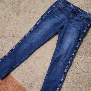 Vigoss Women's Blue Skinny Jeans with Patterned Sides